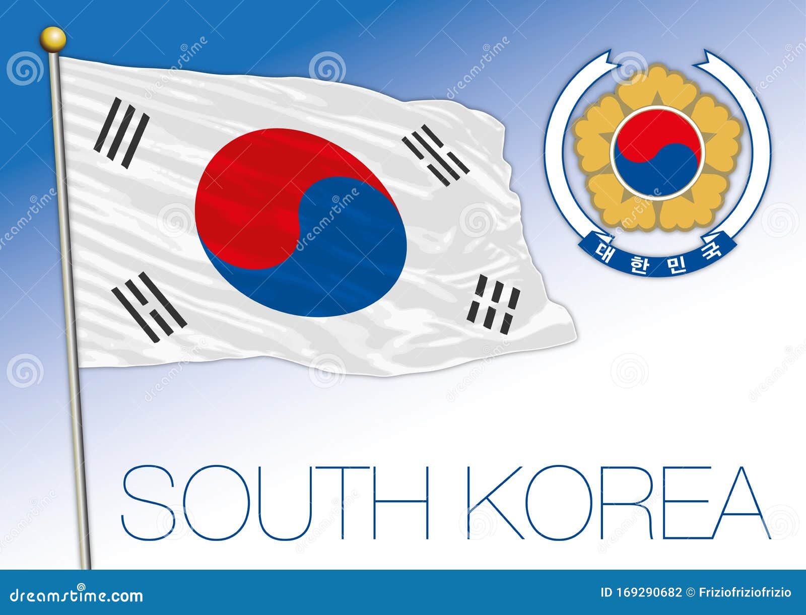 South Korea Official National Flag And Coat Of Arms Stock Vector -  Illustration Of Building, Modern: 169290682
