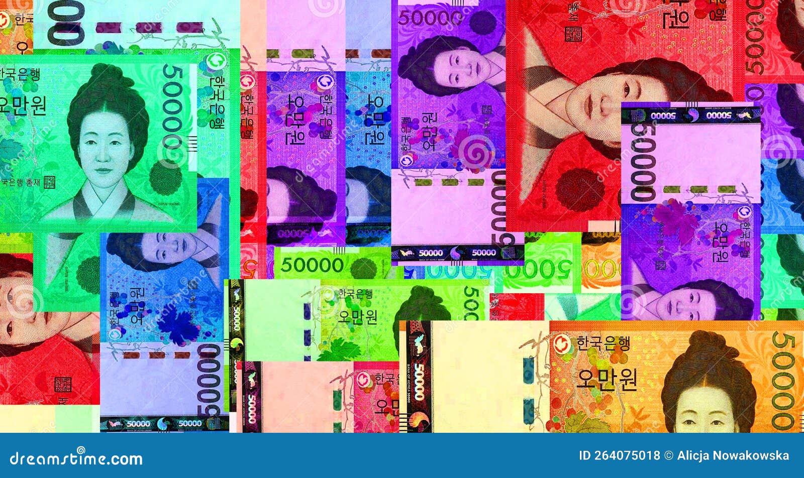 South Korea Won 50000 KRW Banknotes Abstract Color Mosaic Pattern south-korea-won-50000-krw-banknotes-abstract-color-mosaic-pattern