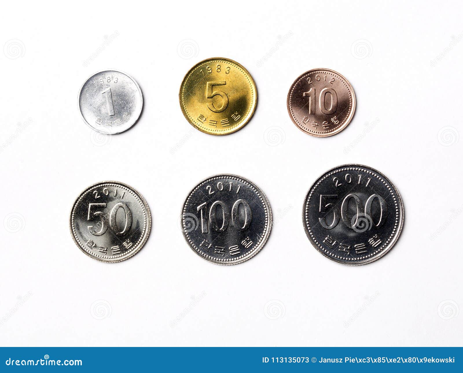 South Korean Coins on a White Background Stock Image - Image of finance,  korea: 113135073