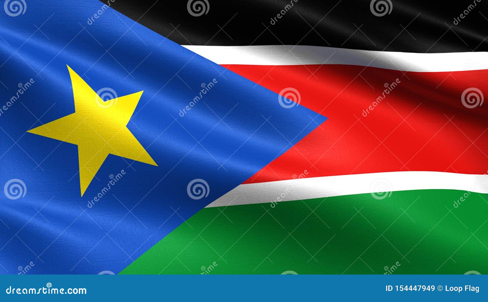 south sudan flag, with waving fabric texture