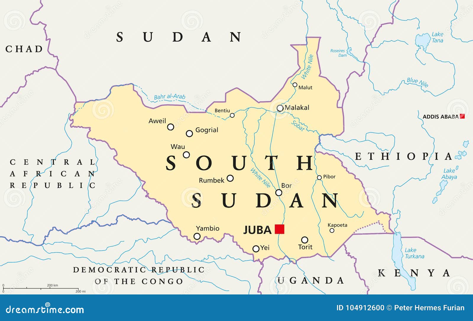 South Sudan Political Map stock vector. Illustration of cartography -  104912600