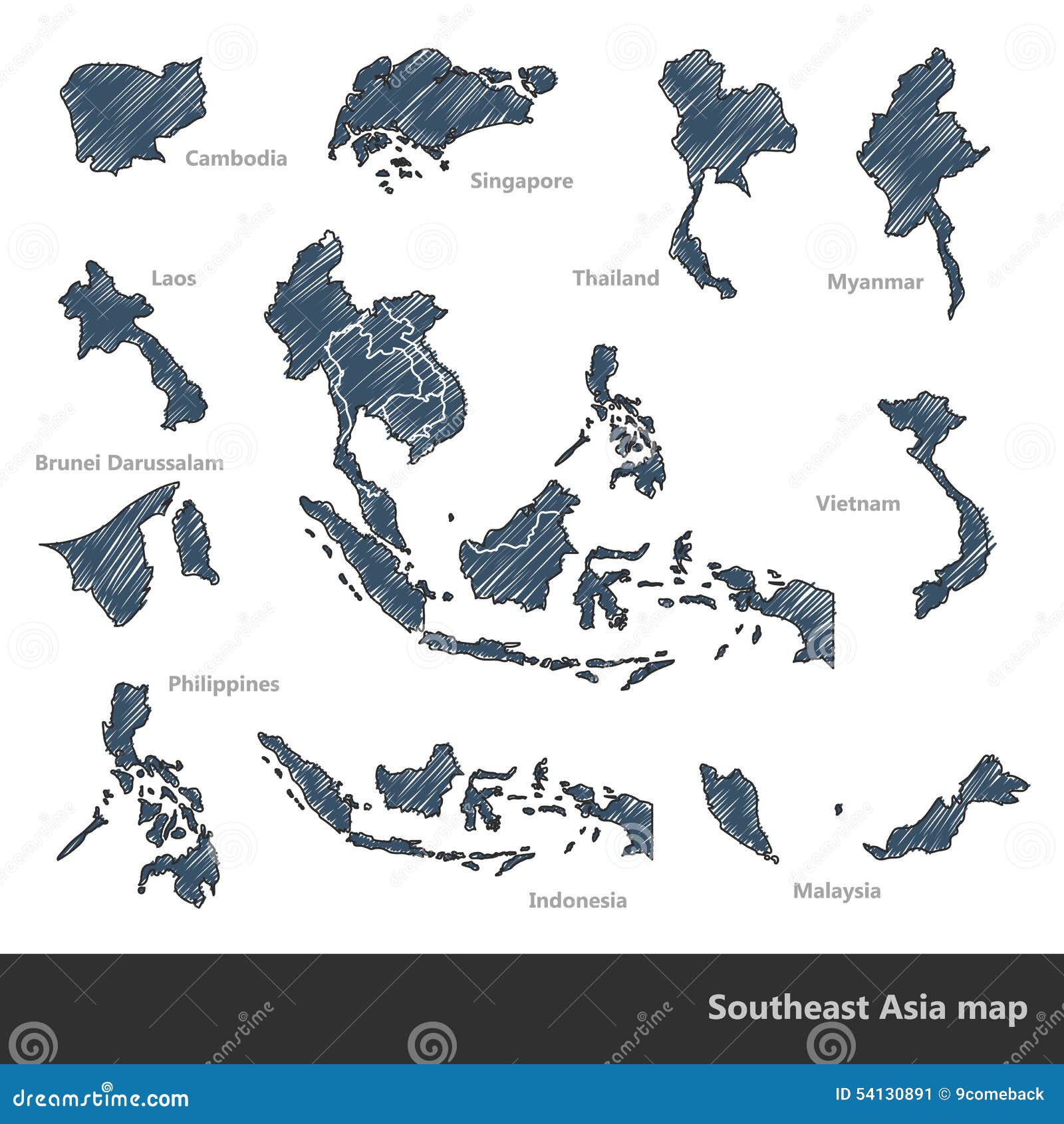 Southeast Asia Map - Hand-drawn Cartoon Style Vector Illustration ...