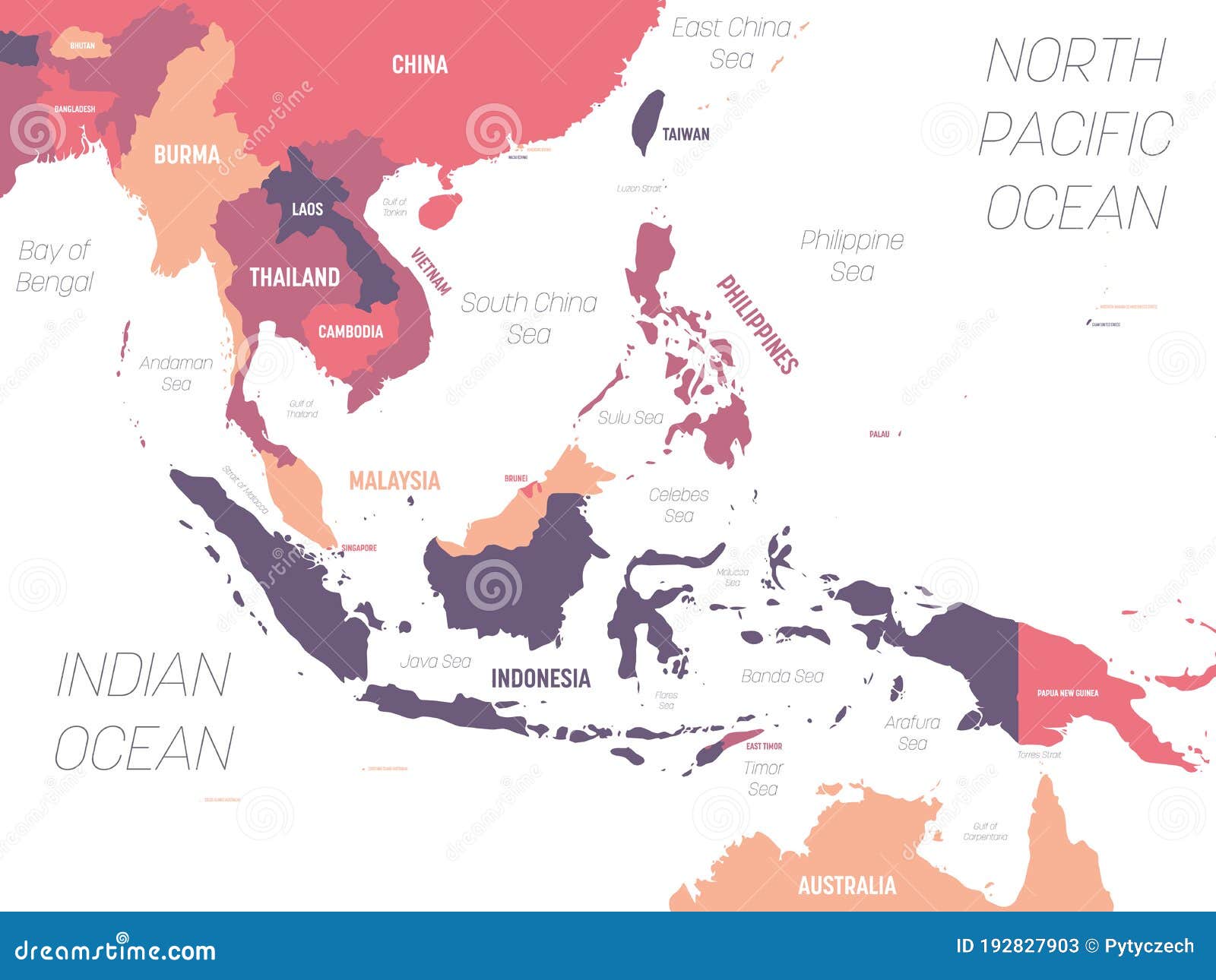 Southeast Asia Map. High Detailed Political Map of Southeastern Region ...