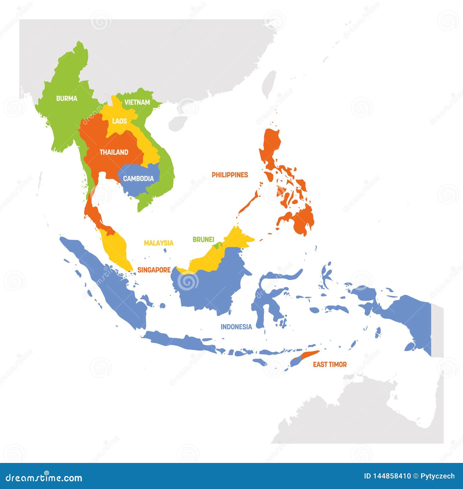 Southeast Asia Region. Map Of Countries In Southeastern Asia. Vector Illustration Stock Vector - Illustration Of Colored, Computer: 144858410
