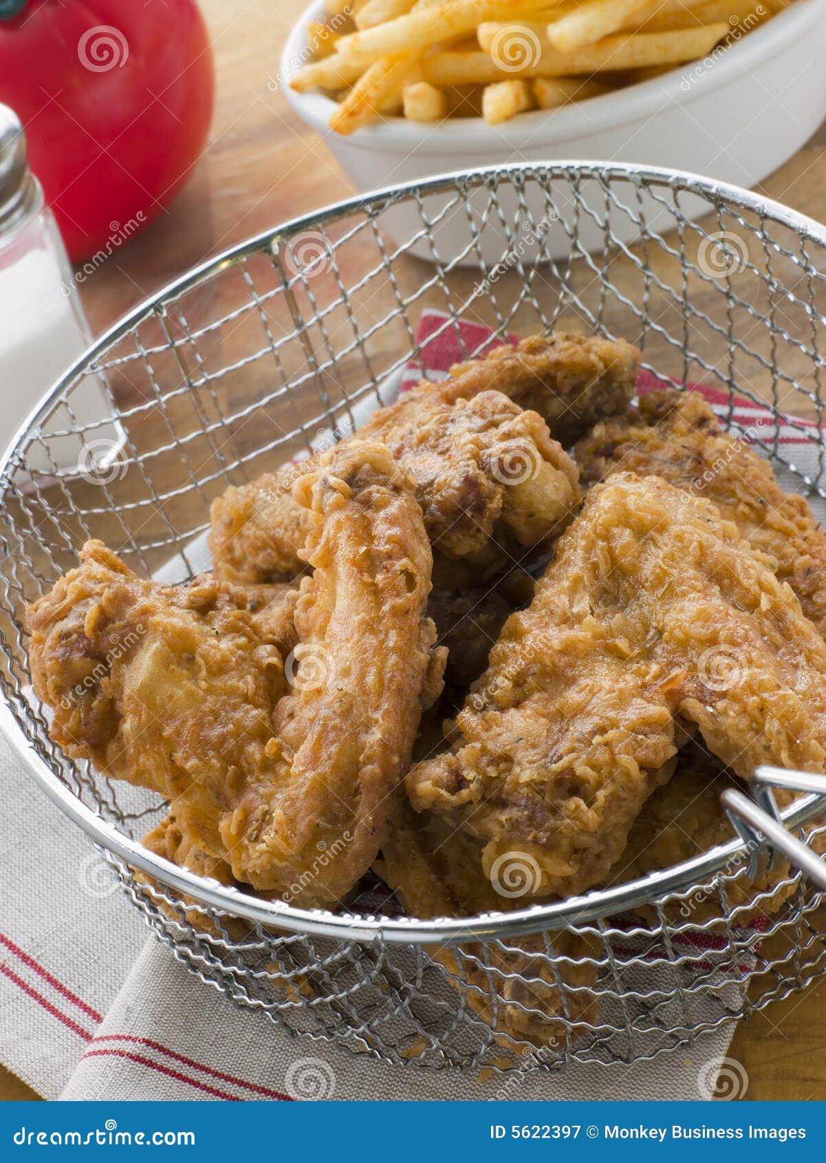 Southern Fried Chicken in a Basket with Fries Stock Image Image of