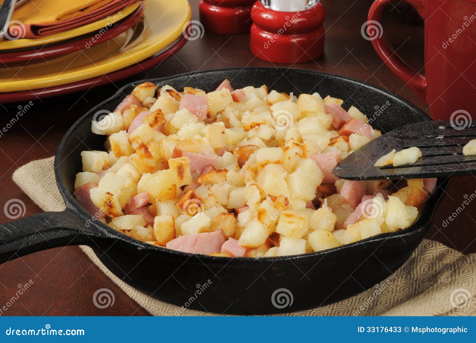 Southern Style Hash Browns and Ham Stock Image Image of plates