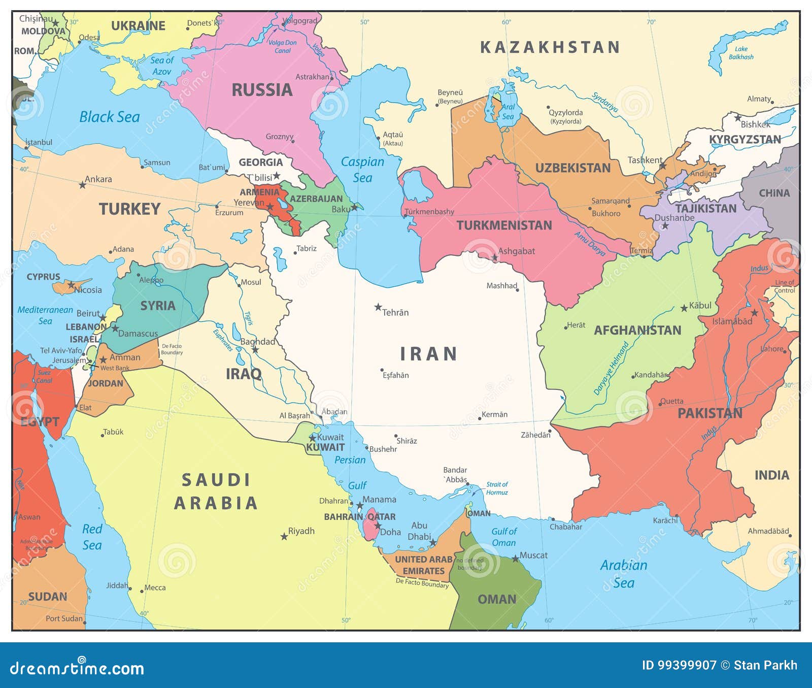 Southwest Asia Map Stock Vector Illustration Of Continent 99399907