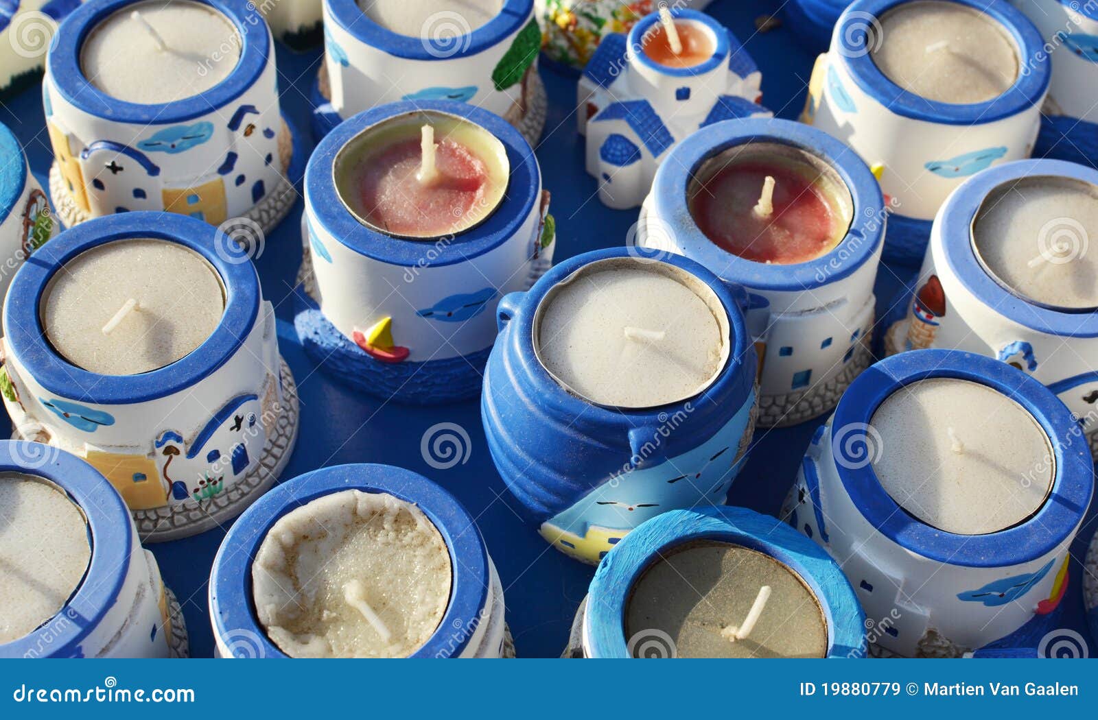 Souvenir waxine candles. stock image. Image of blue, burning 19880779