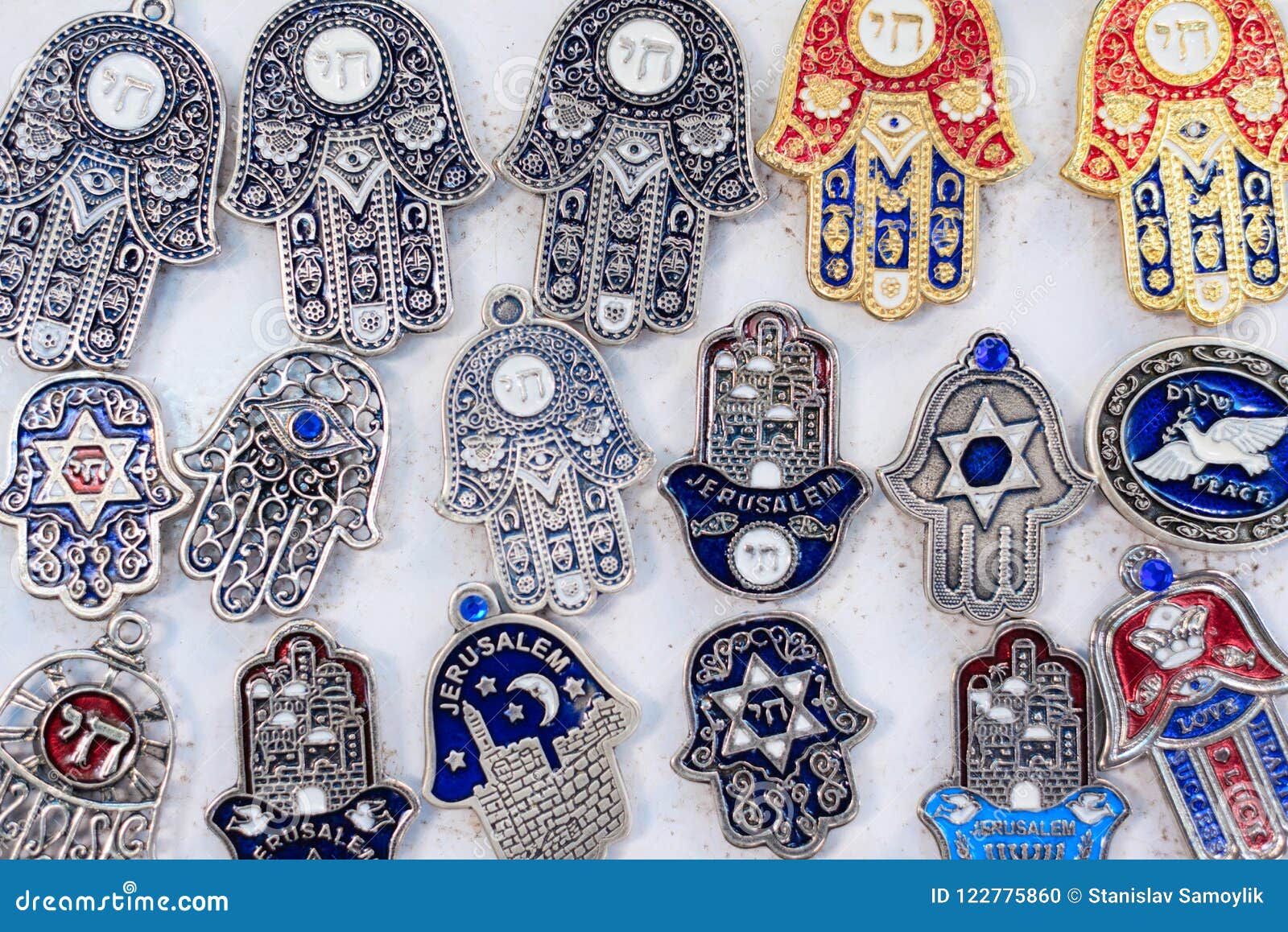 Souvenirs at Jerusalem Bazaar, Hamsa or Khamsa Symbol of Judaism, the ...
