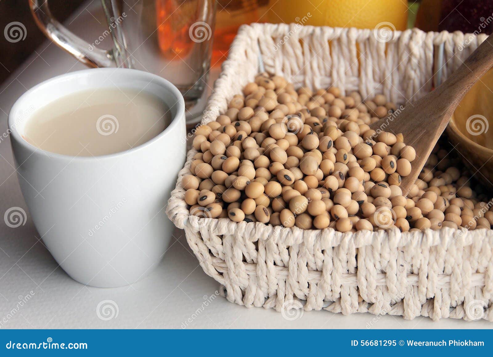 Soy beans and soy milk stock image. Image of basket, drink 56681295