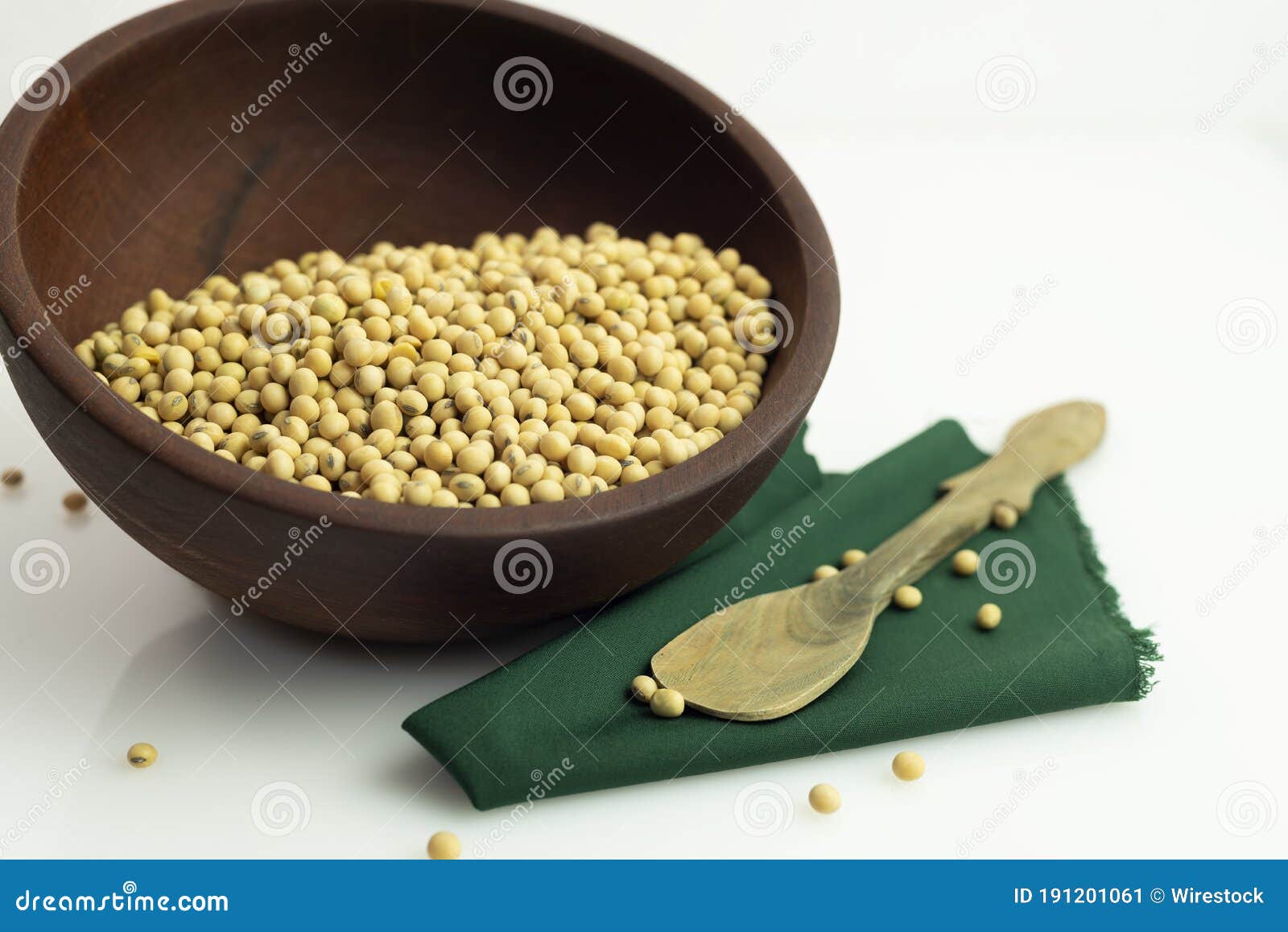 soy beans in wooden bowl