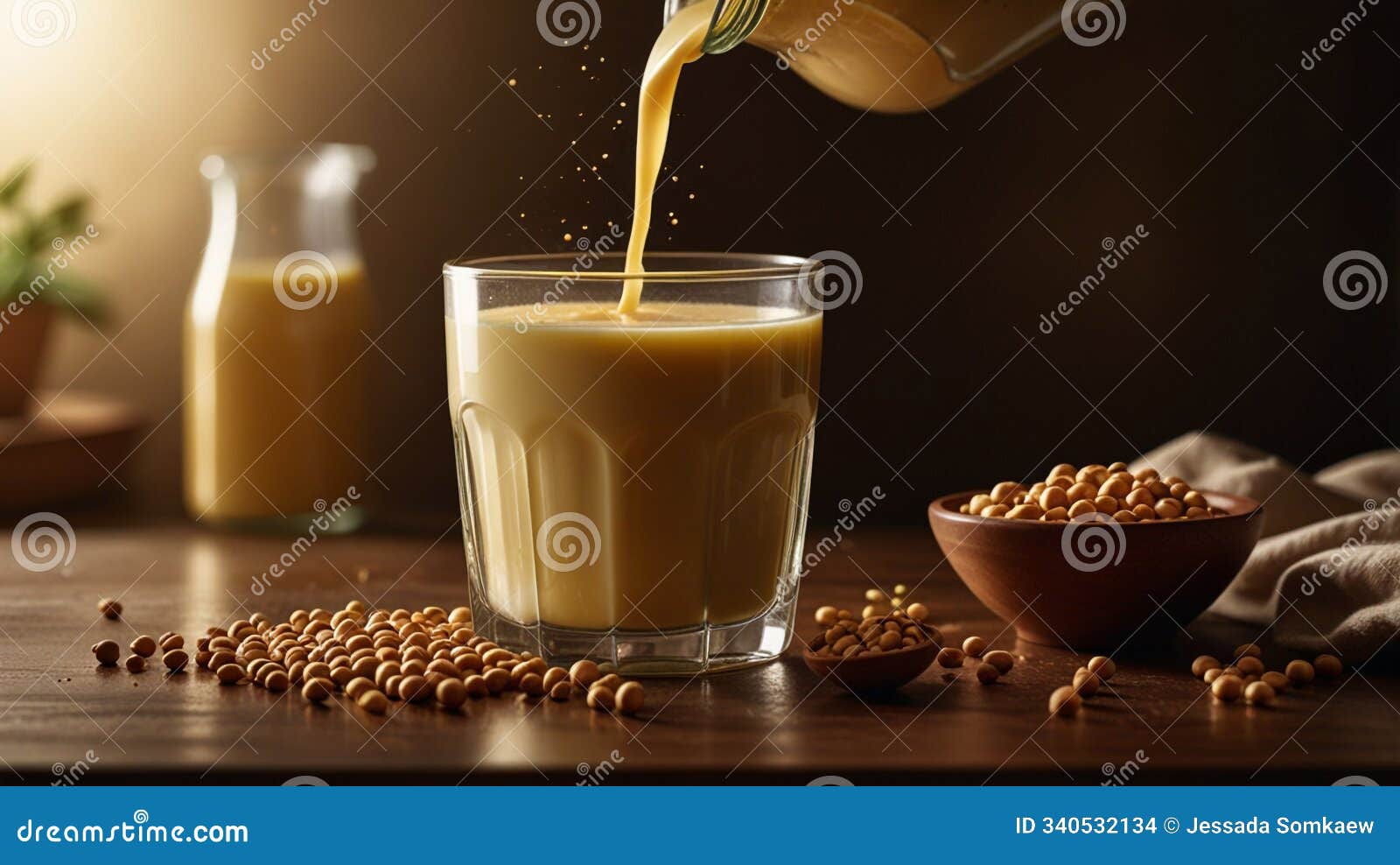 soy milk being poured into glass