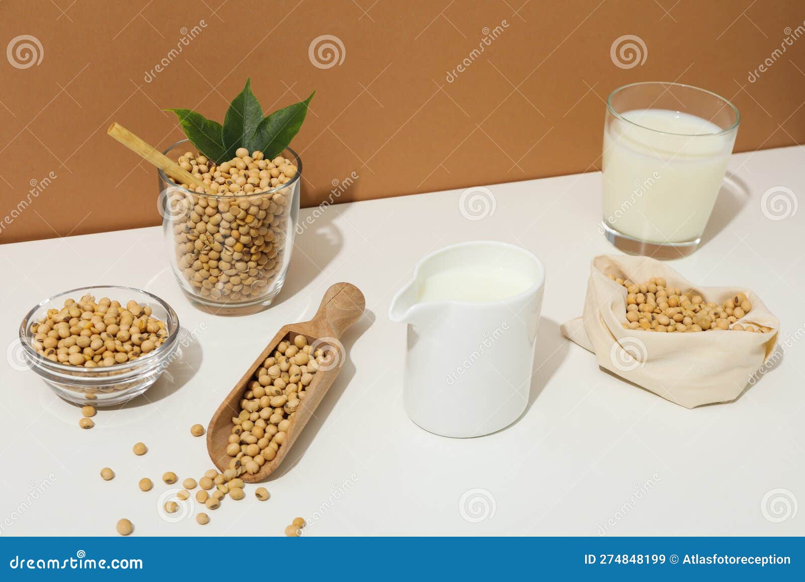 Soy Milk and Soy, Composition for Healthy Food Concept Stock Image