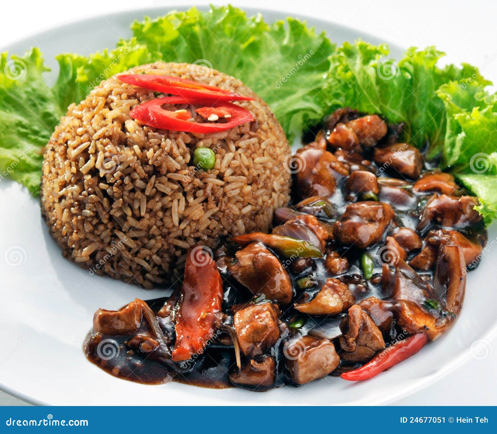 Soy Sauce Fried Rice with Black Soy Sauce Chicken Stock Image - Image