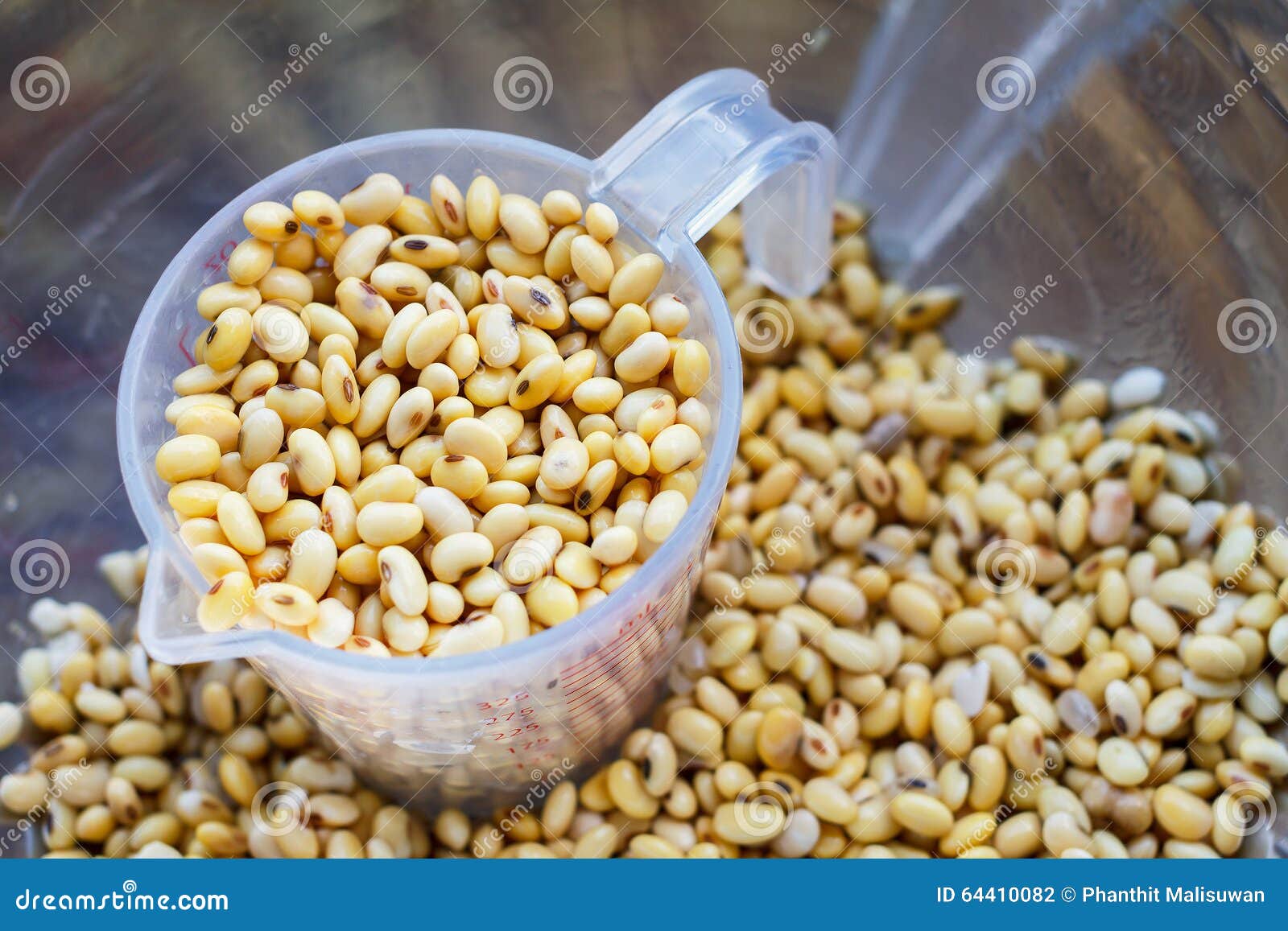 soybeans in measuring cup.