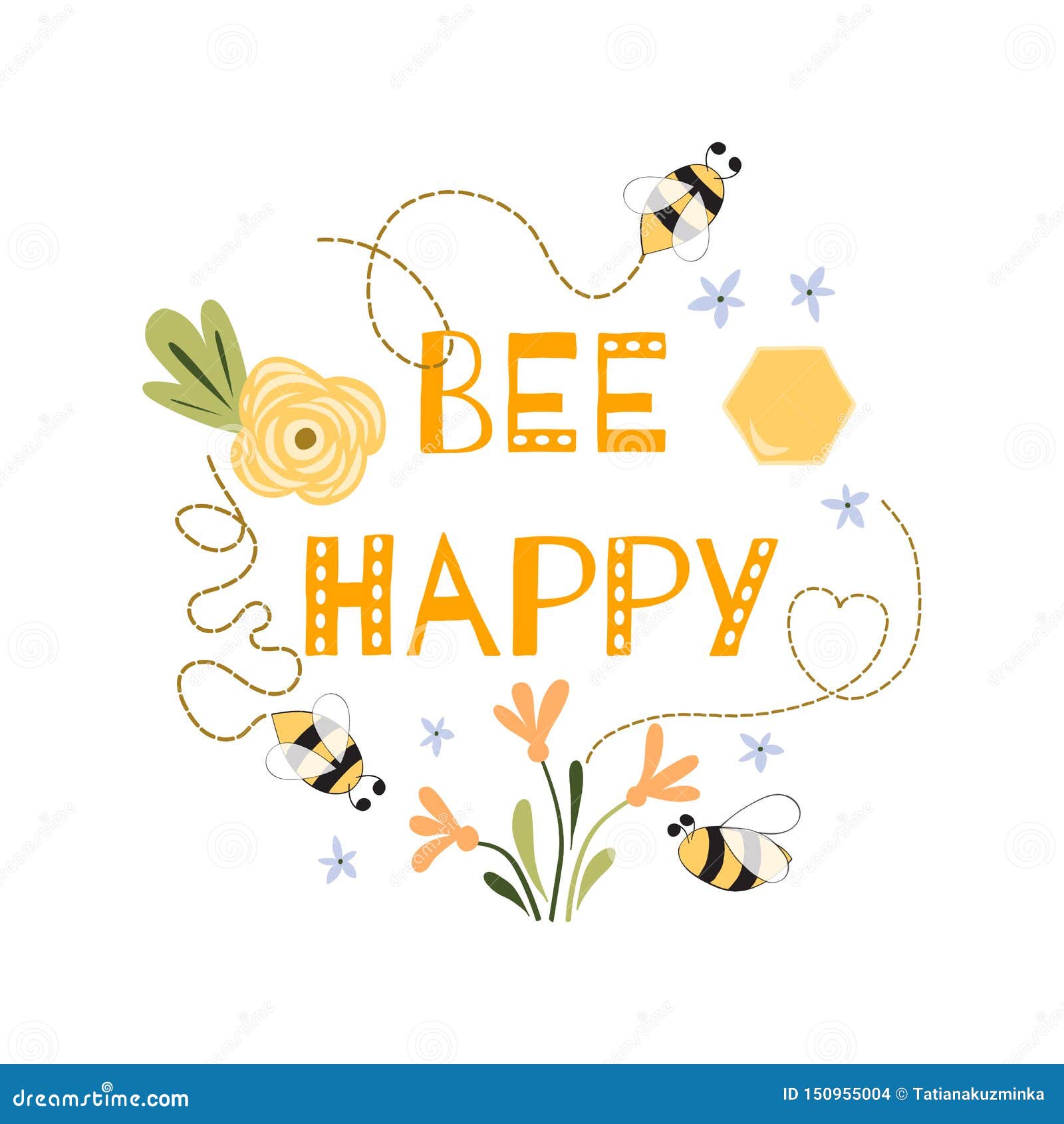 Soyez Vecteur Blanc Jaune De Citation D Expression D Abeille De Fleurs D Impression Mignon Drole Heureux De Miel Illustration De Vecteur Illustration Du Bonheur Frais