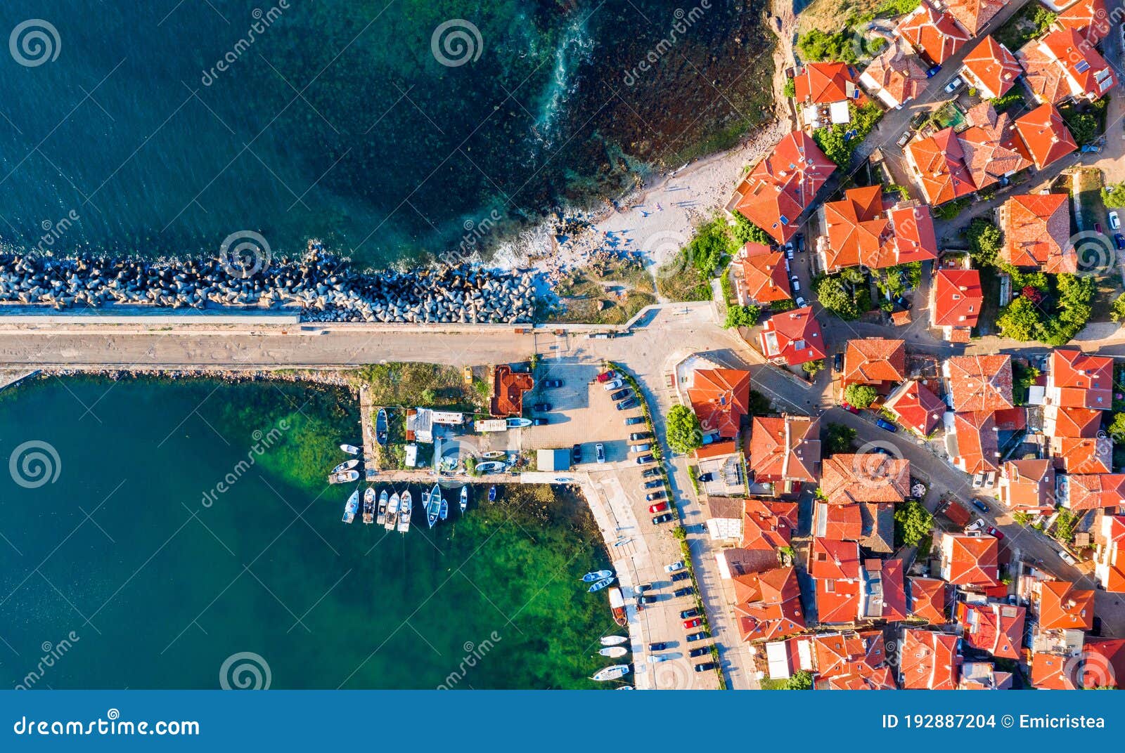 sozopol, bulgaria - aerial harbor view of downtown