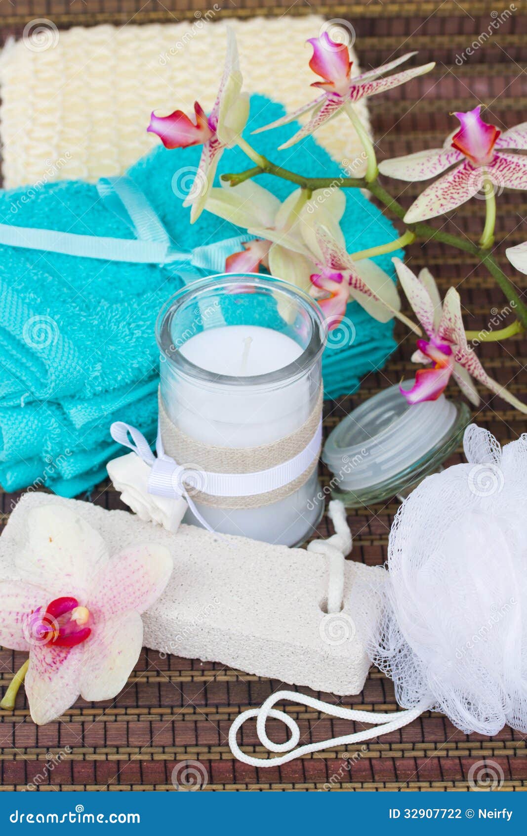 Spa Accessories with Blue Towels Stock Photo Image of decoration