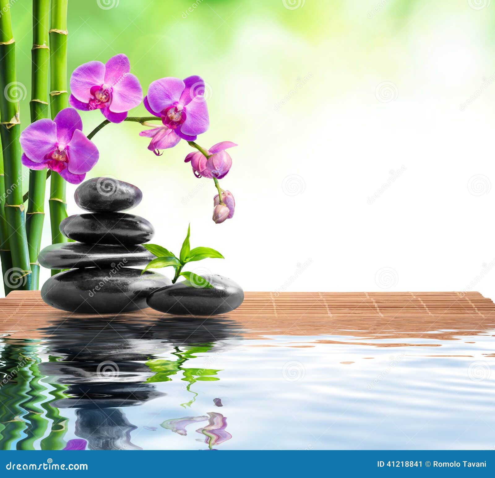 spa background with bamboo , orchids and water