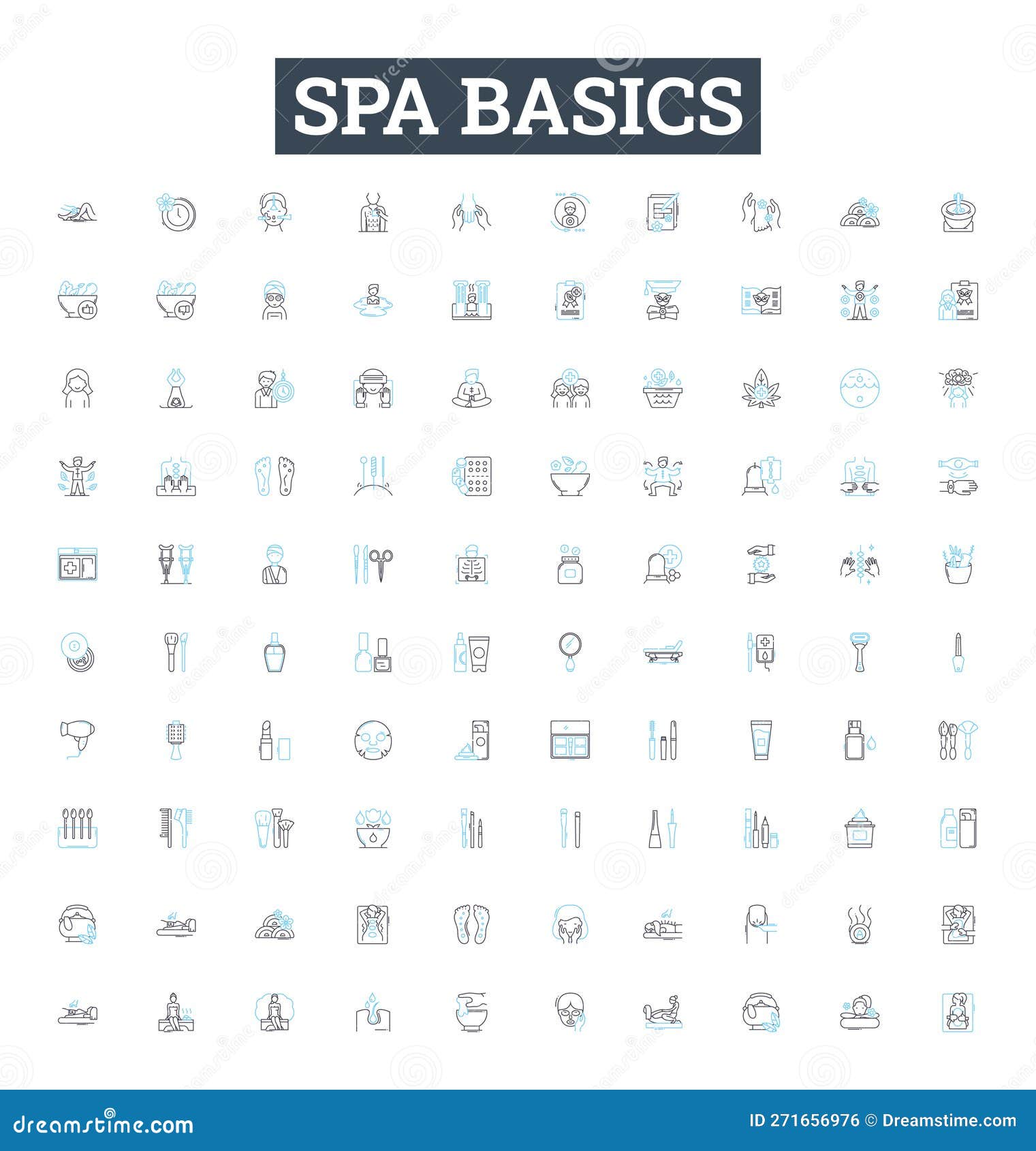 spa basics  line icons set. spa, services, treatments, massage, facials, manicures, pedicures  outline