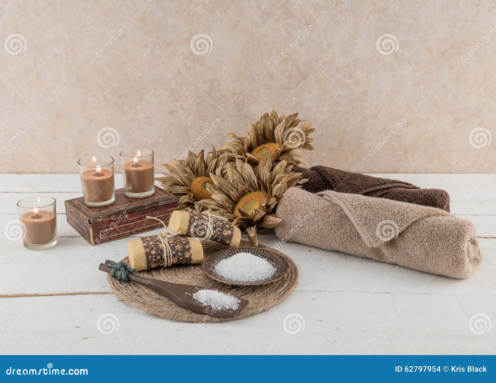 Spa and Bath Essentials Rustic Candlelit Stock Photo Image of body