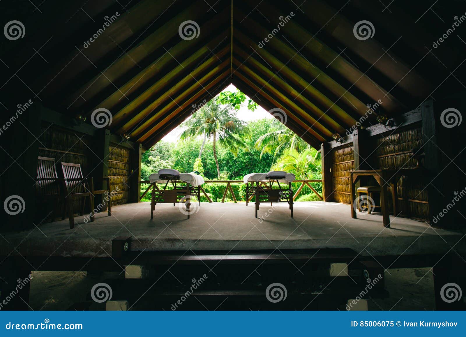 Spa Beds Ready To Massage At Outdoors Tropical Island Stock Image Image Of Lounge Green 85006075