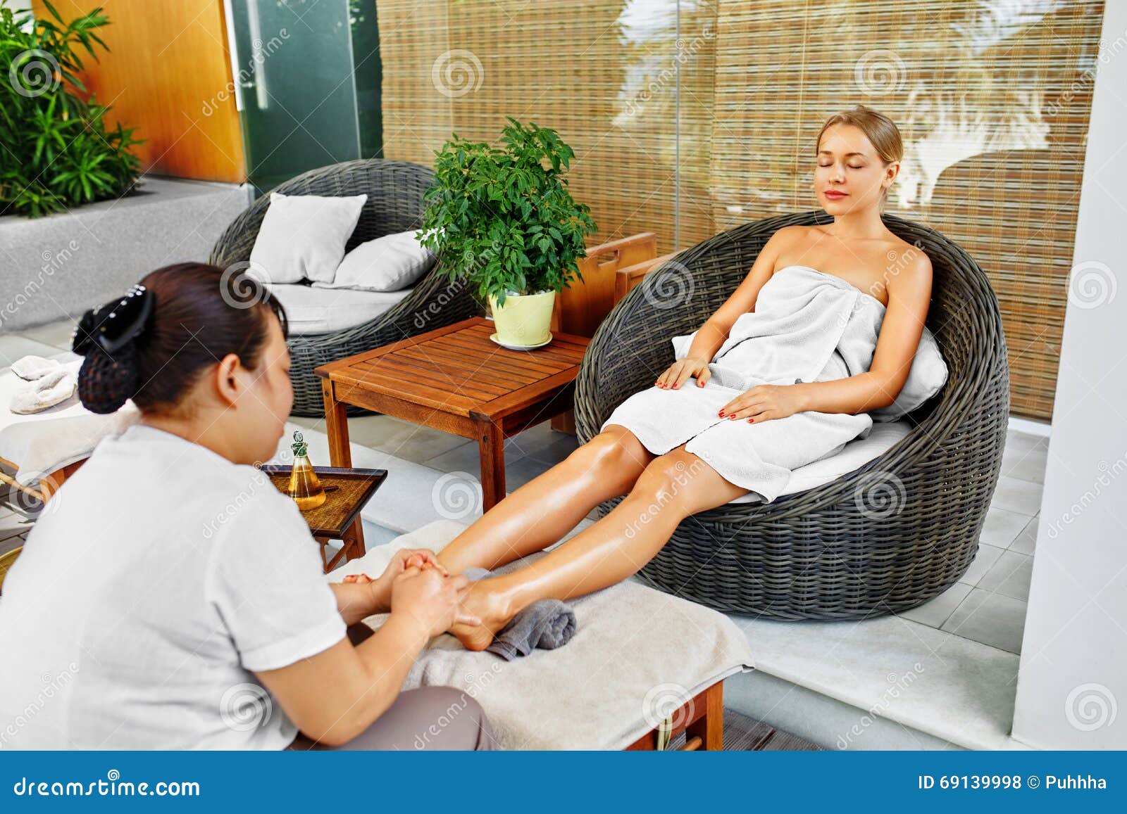 Spa Body Care Foot Massage Woman In Salon Skincare Treatment Stock