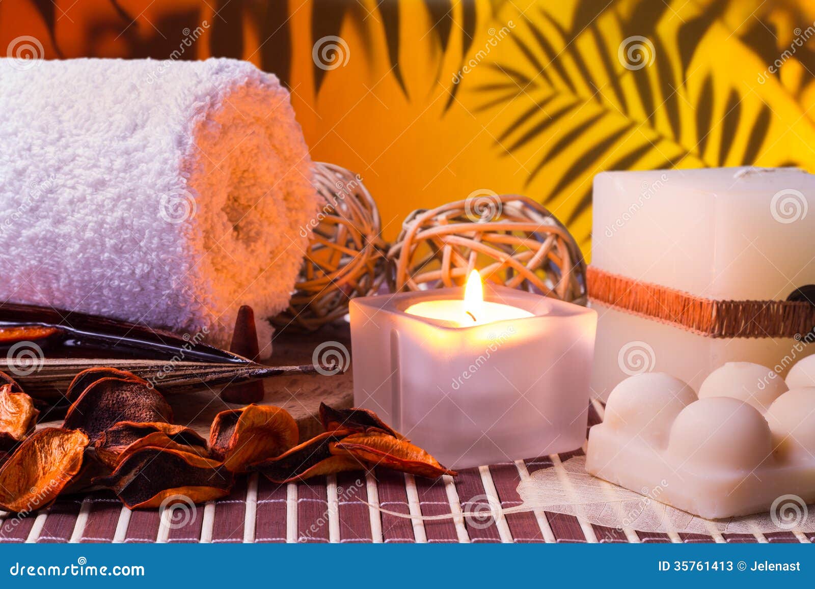 Spa with candlelight stock image. Image of soap, water 35761413