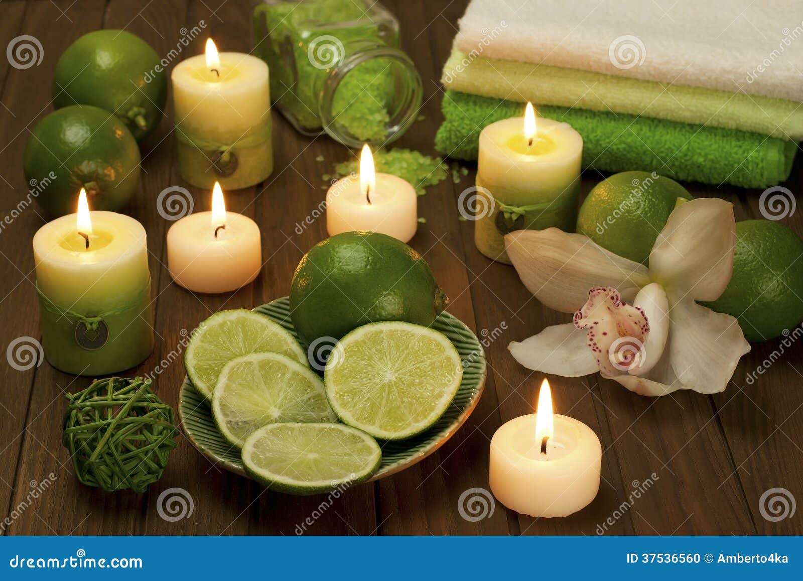 Spa Candles with Bathroom Towels Stock Photo Image of burn, flower