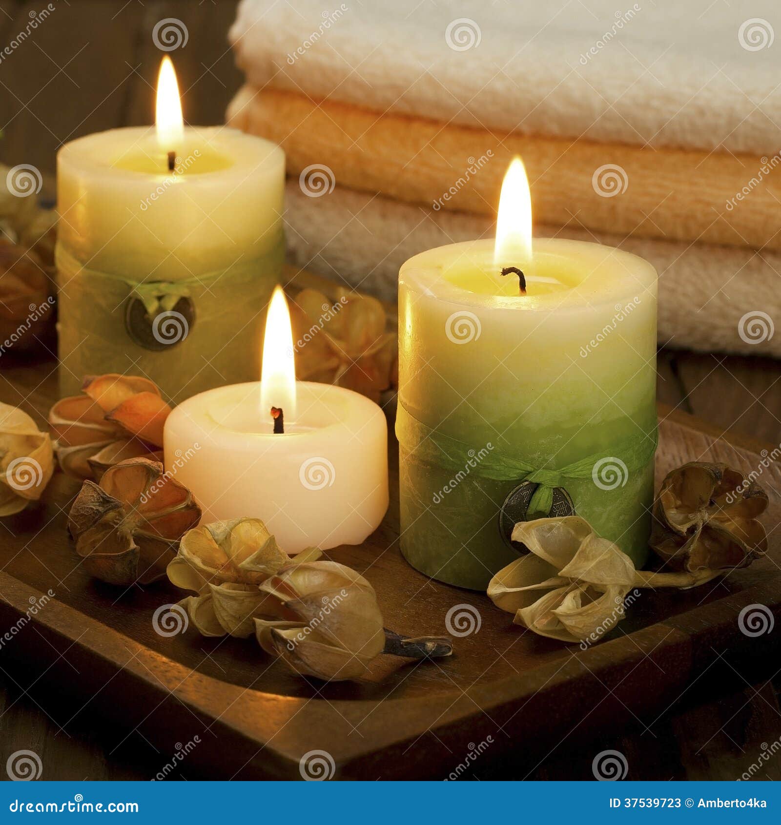Spa Candles with Bathroom Towels Stock Image Image of candle