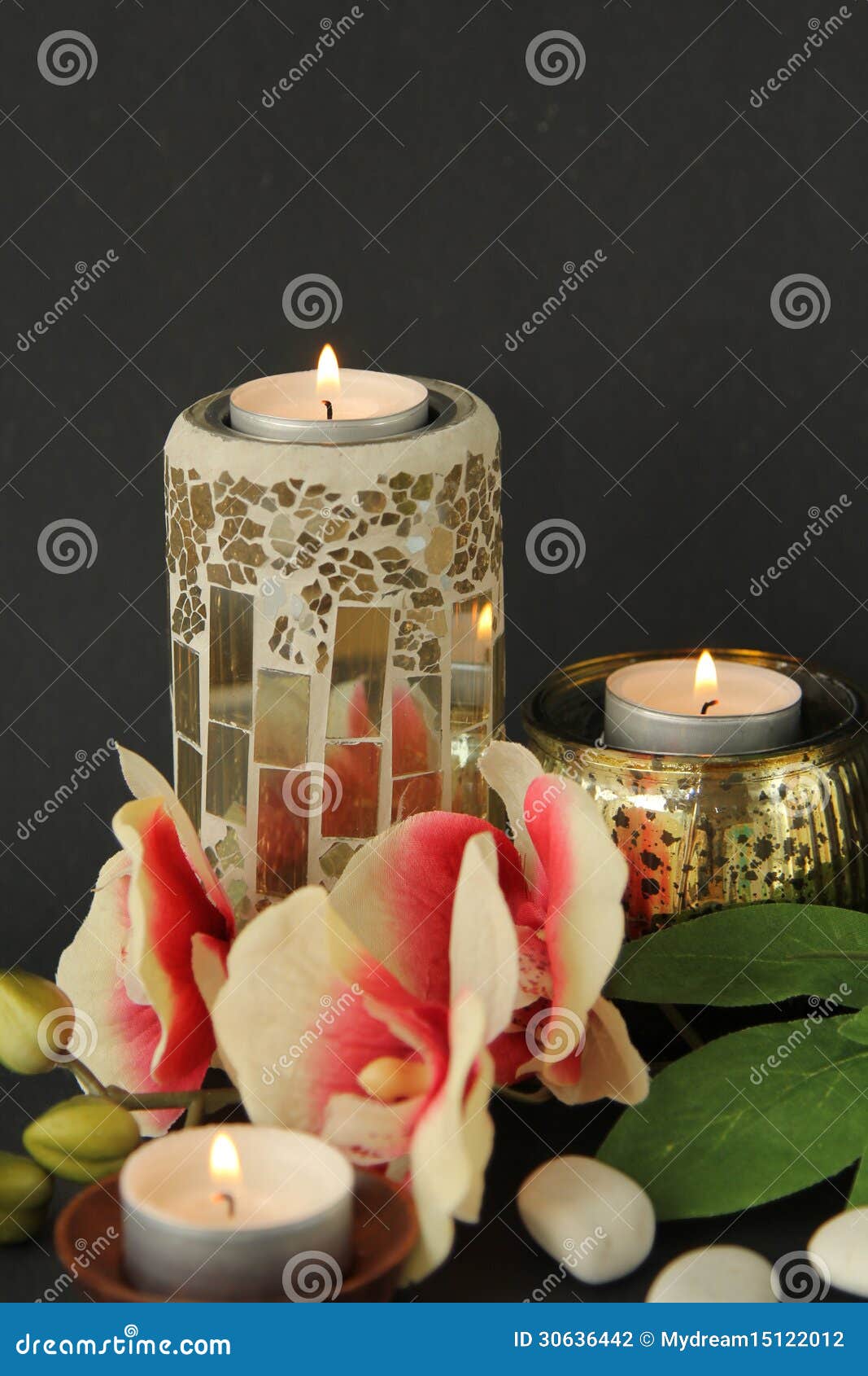 Spa with candles stock photo. Image of flowers, background 30636442