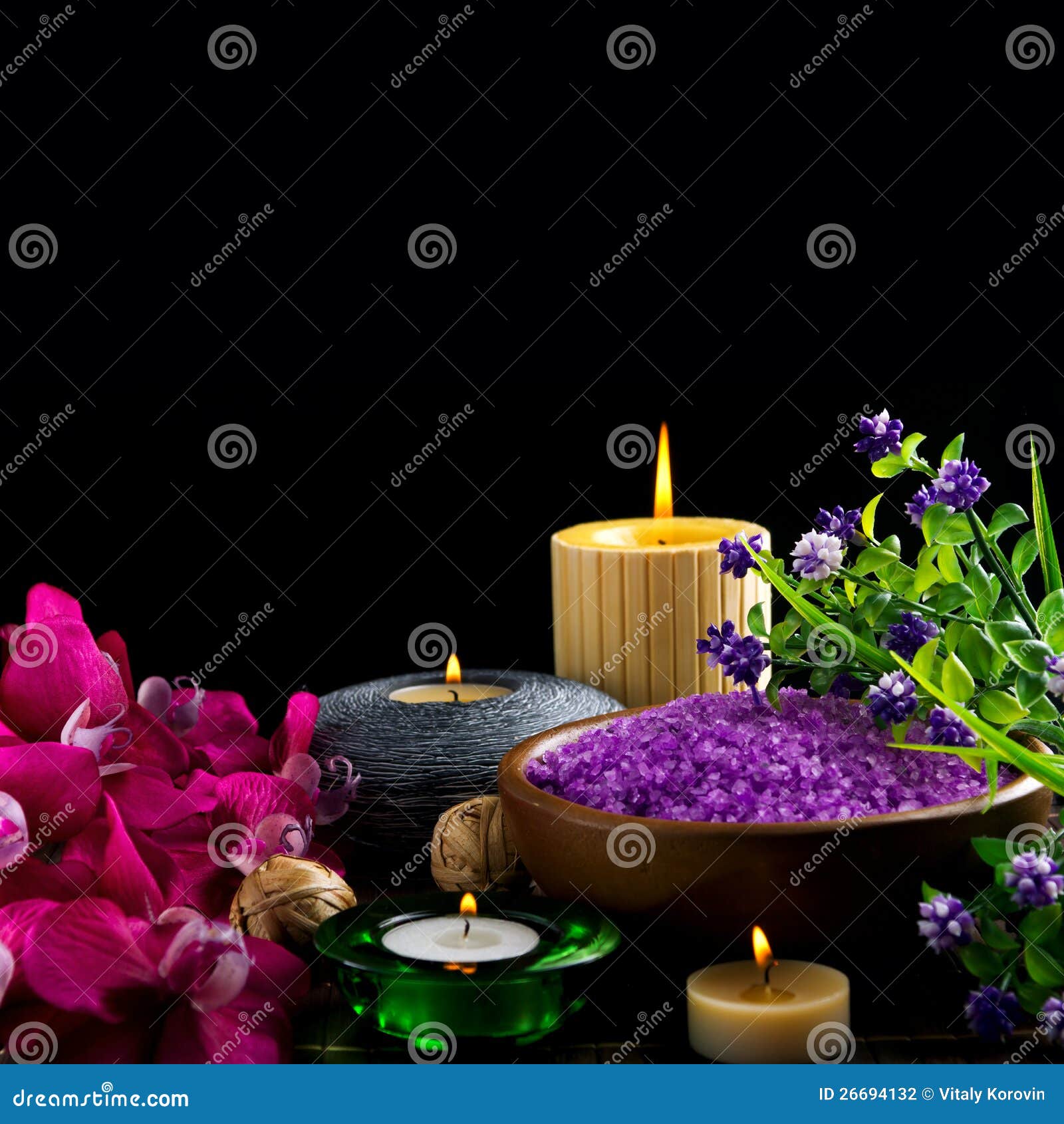 Spa candles and flowers stock photo. Image of petals 26694132