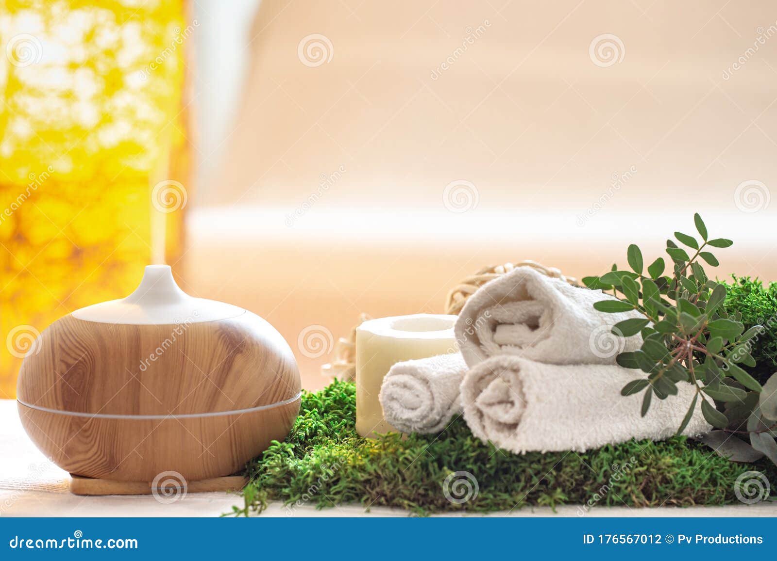 Spa Composition with Aromatherapy and Body Care Items Stock Photo