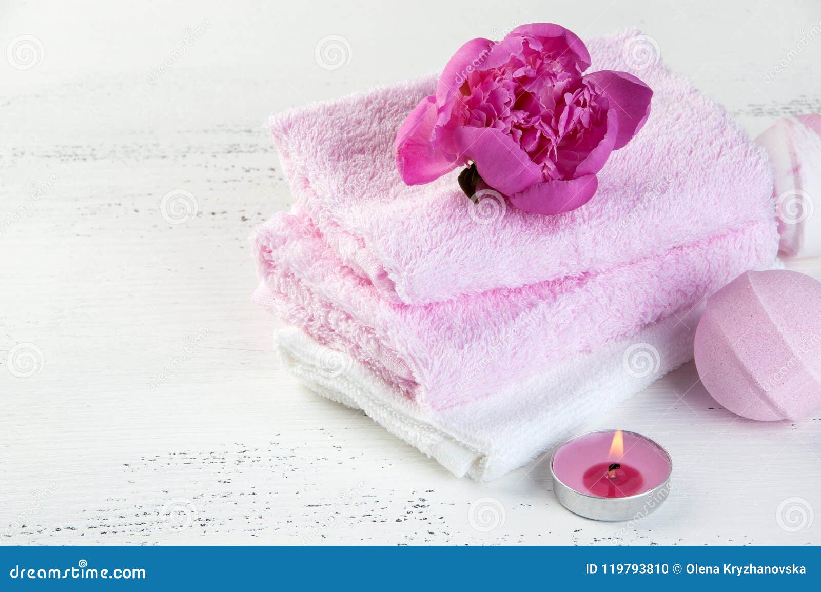 Spa Composition With Bath Bombs And Pink Peony Stock Photo Image Of Flower Aroma 119793810