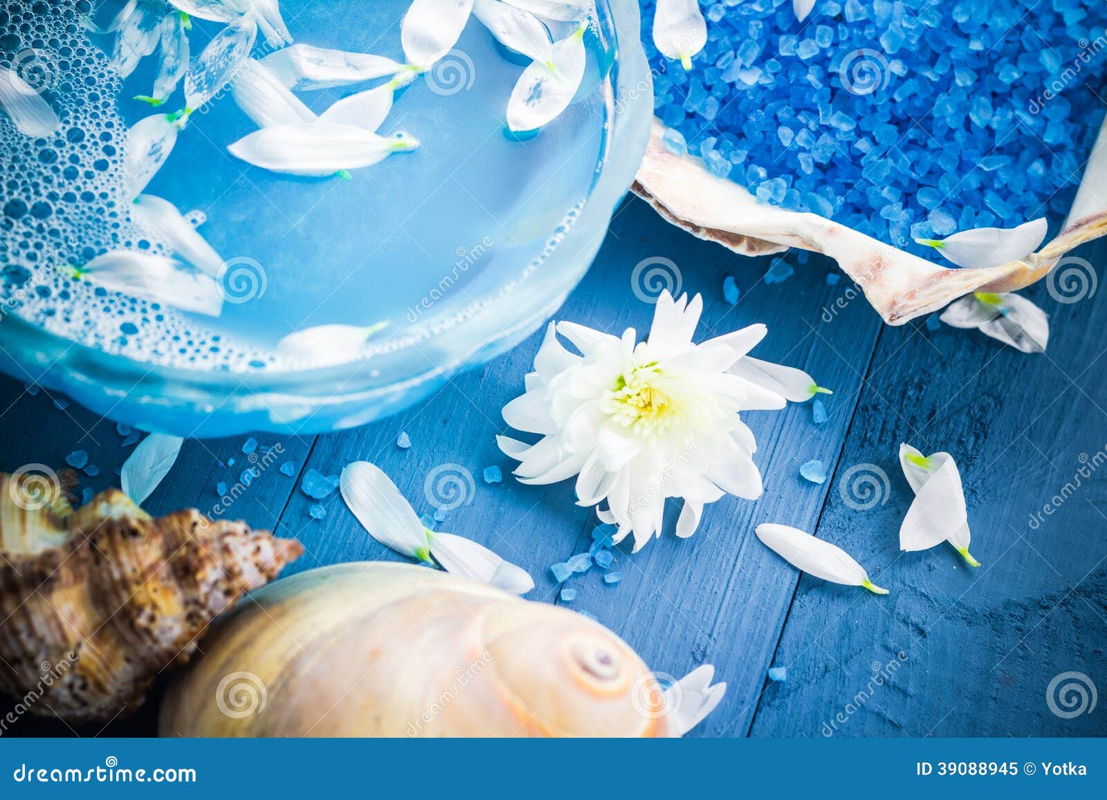 Spa Composition Water Bath Salt Shells Flowers Stock Image Image of