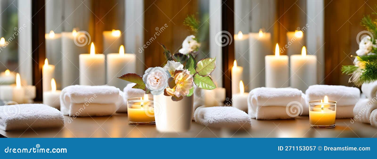 Spa Intérieur Romantique Avec Fleur Dans L'eau Bougies Déco