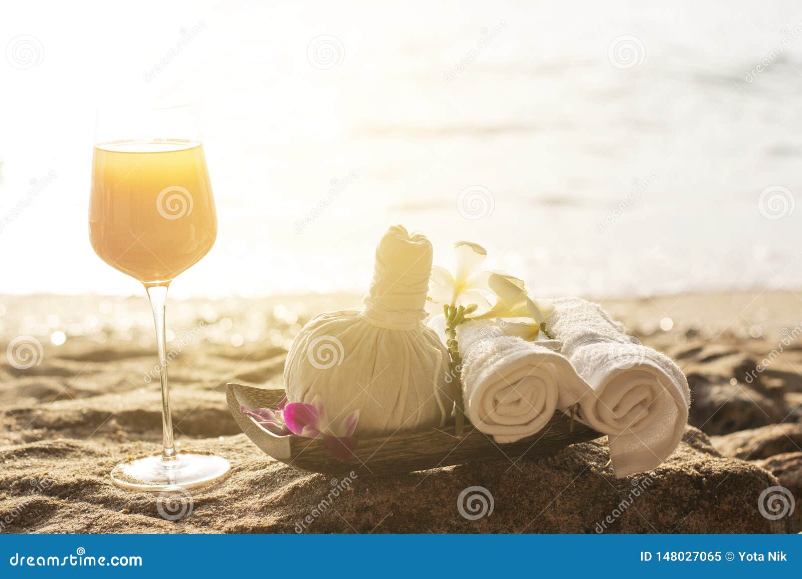 Spa Kit Set and Soft Drink Putting on the Beach Stock Image Image of