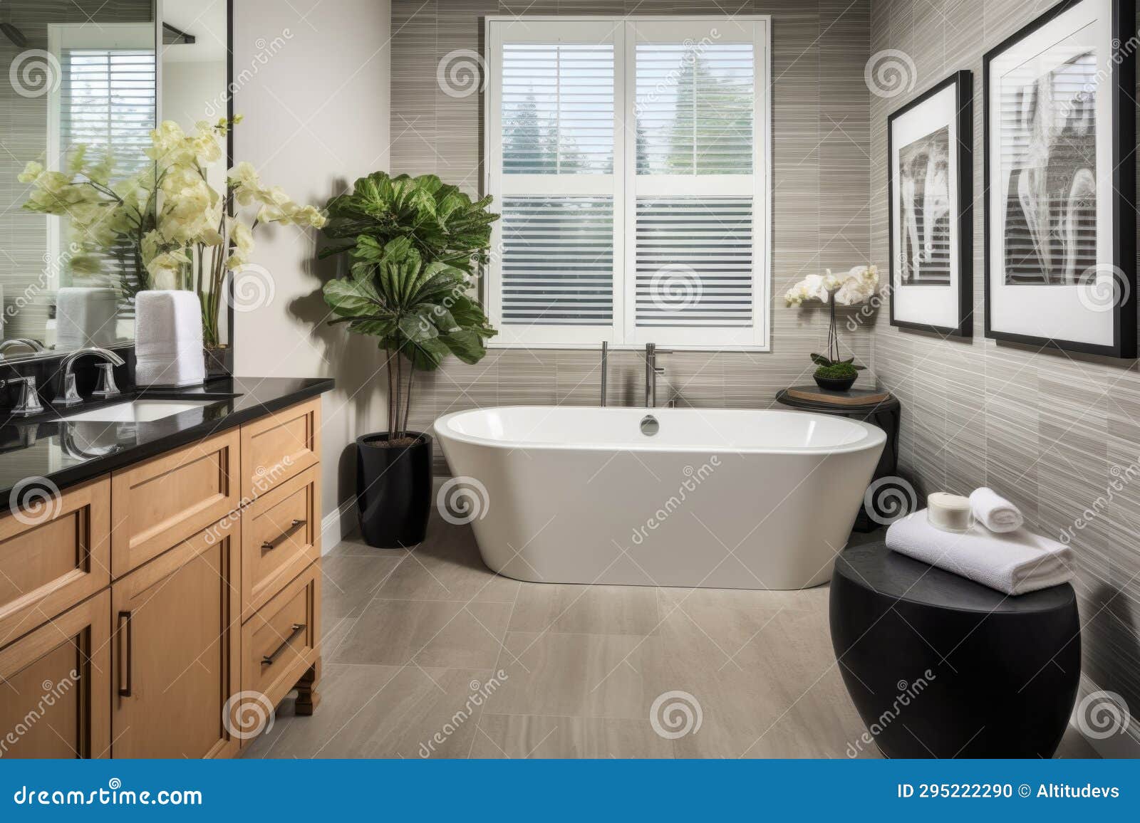 Spalike Master Bathroom with a Soaking Tub Stock Photo Image of