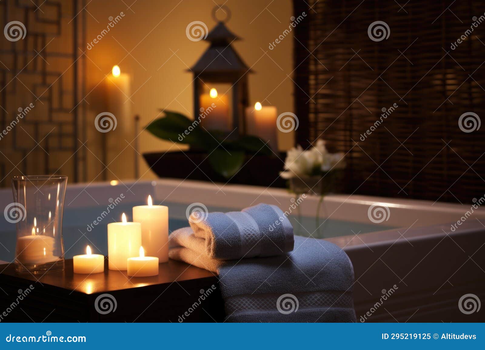 a spa-like serene setting with candlelight and plush towels
