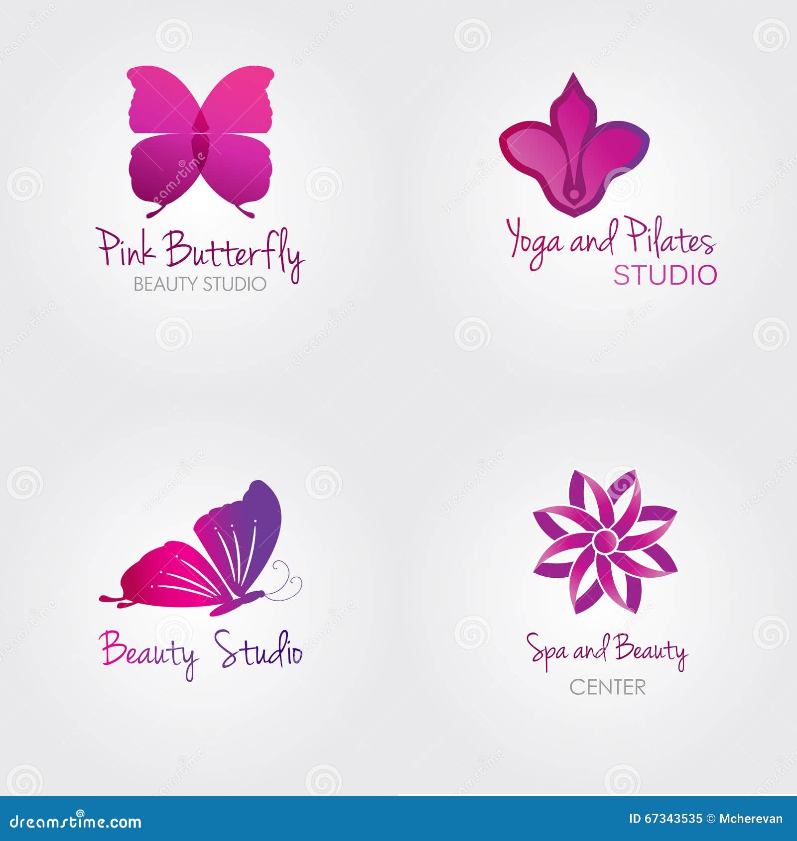 Spa Logo Set. Butterfly and Flower Logos. Stock Illustration