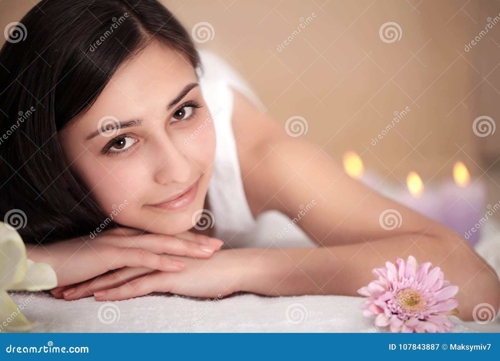 Spa Massage Beautiful Brunette Gets Spa Treatment In Salon Stock Image Image Of Person