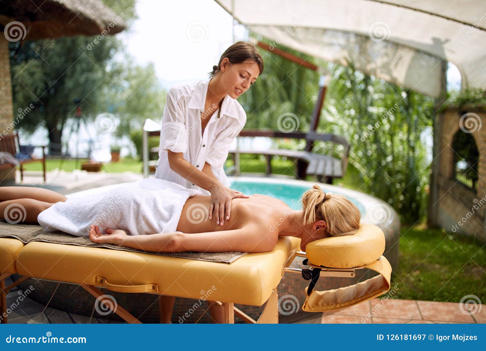 Spa Massage Woman In Spa Salon On Outdoor Getting Massage Stock Image