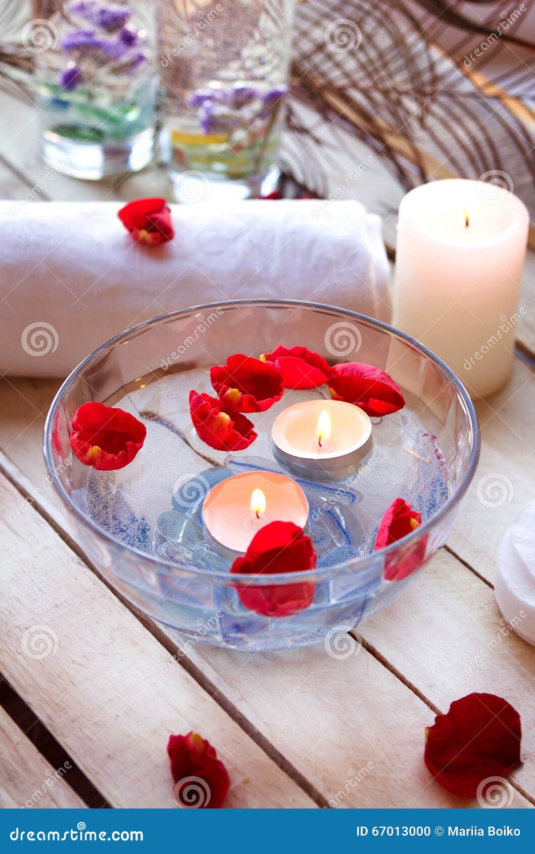 Spa Relaxation with Candles and Roses Stock Photo Image of cottonwool