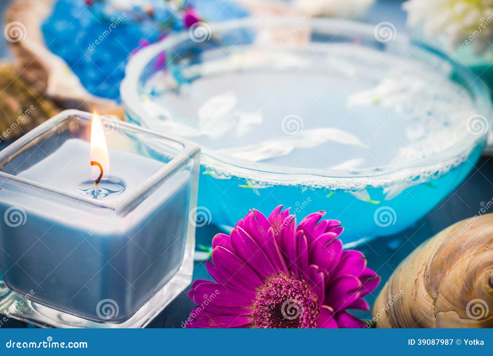 Spa Relaxation Including Candles Water Salt Bath Stock Image - Image of meditation, aromatic ...