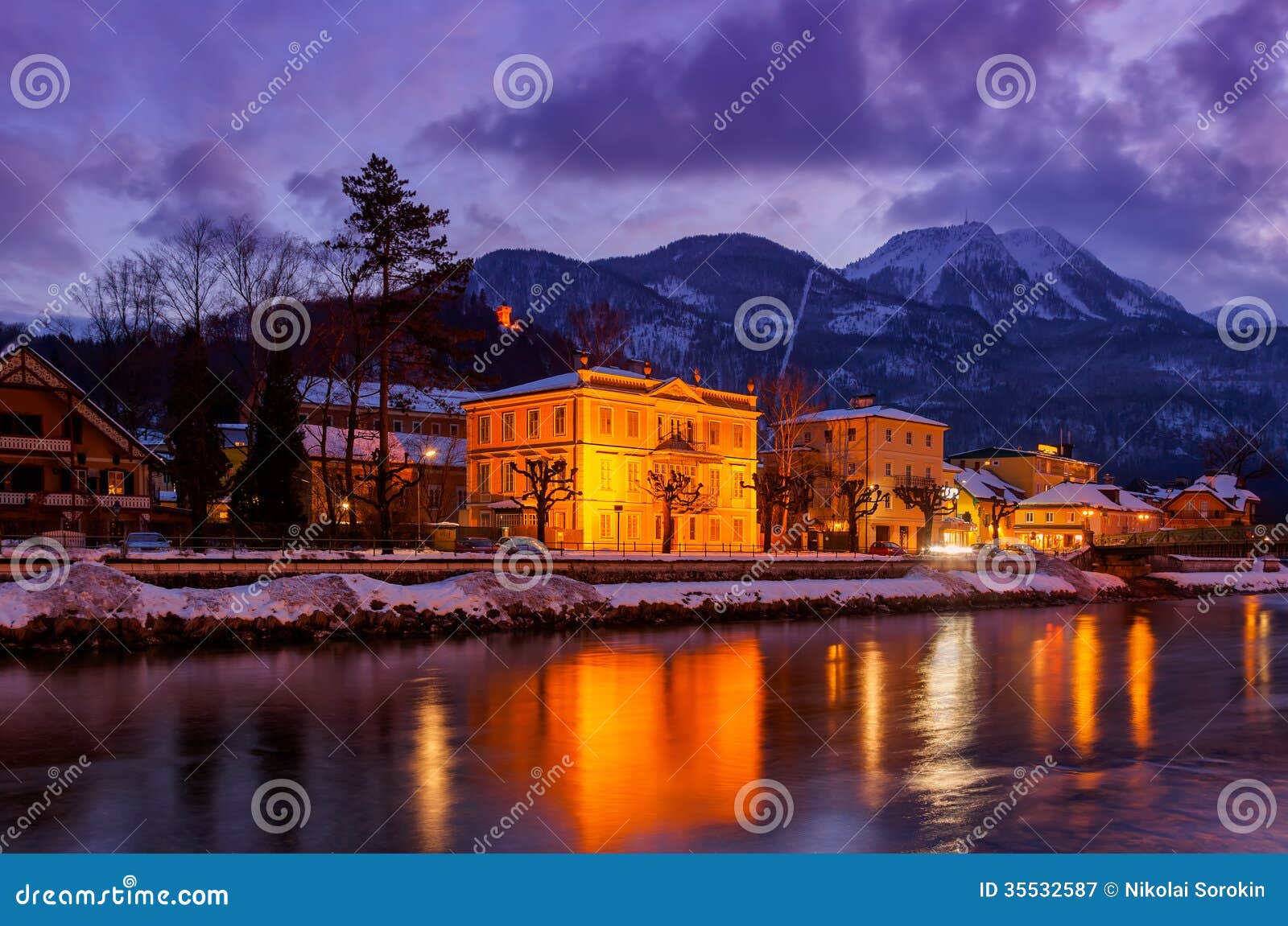 Spa Resort Bad Ischl Austria at Sunset Stock Image Image of