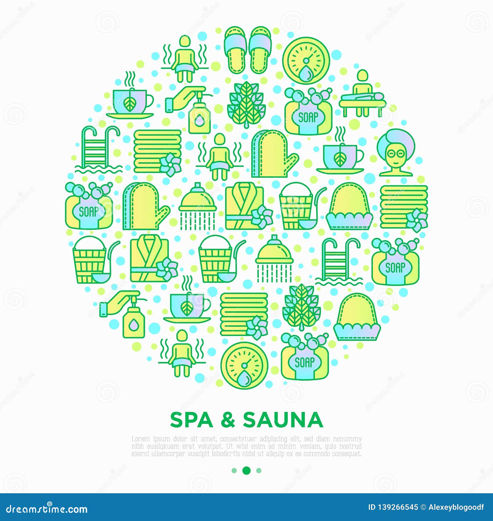 Spa And Sauna Concept In Circle With Thin Line Icons Massage Oil Towels Steam Room Shower