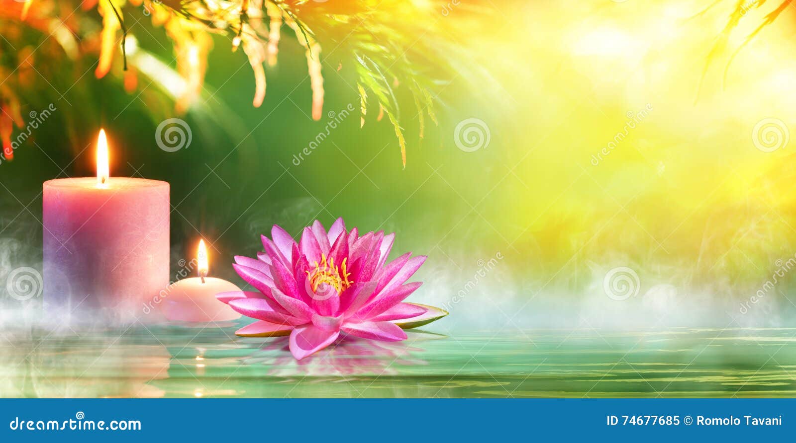 spa - serenity and meditation with candles and waterlily