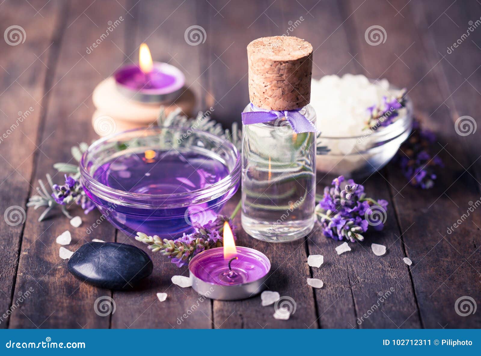 spa set with lavender aromatherapy oil