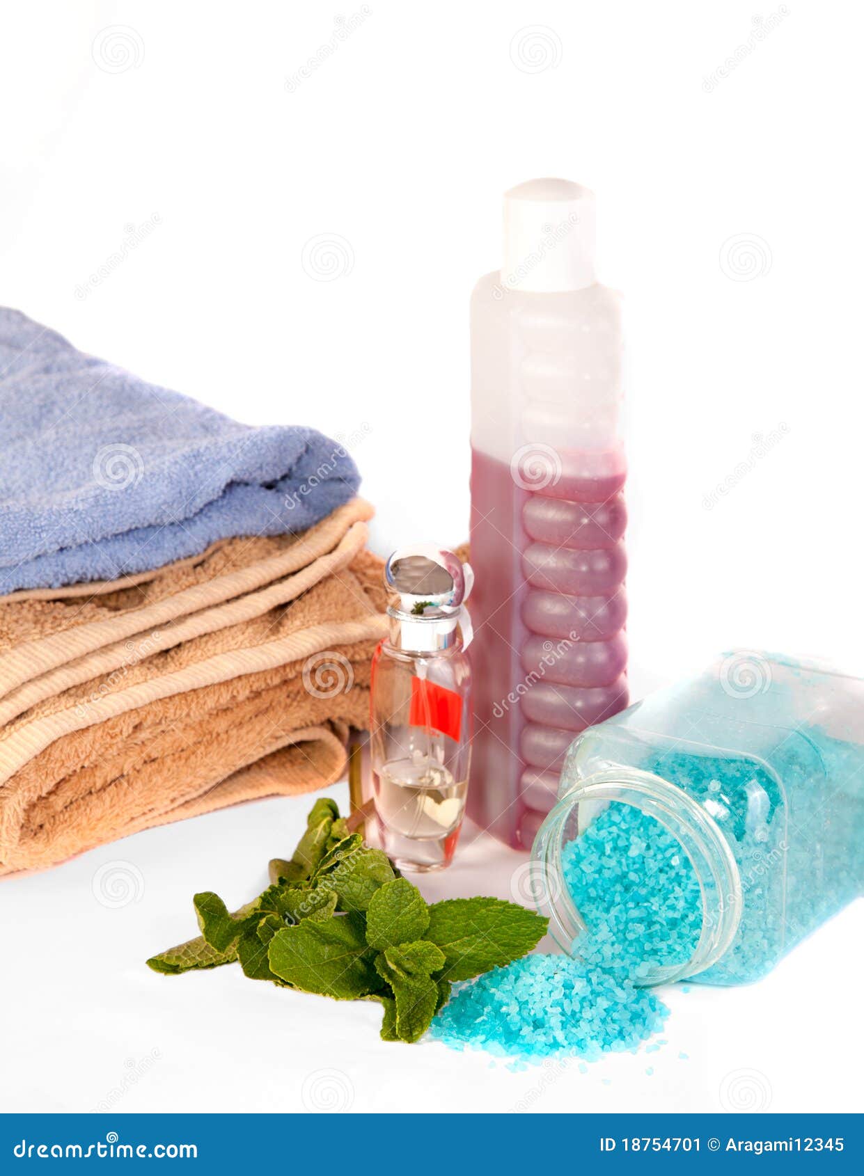 Spa Set with Mint Green Leaves Stock Image Image of liquid, cotton