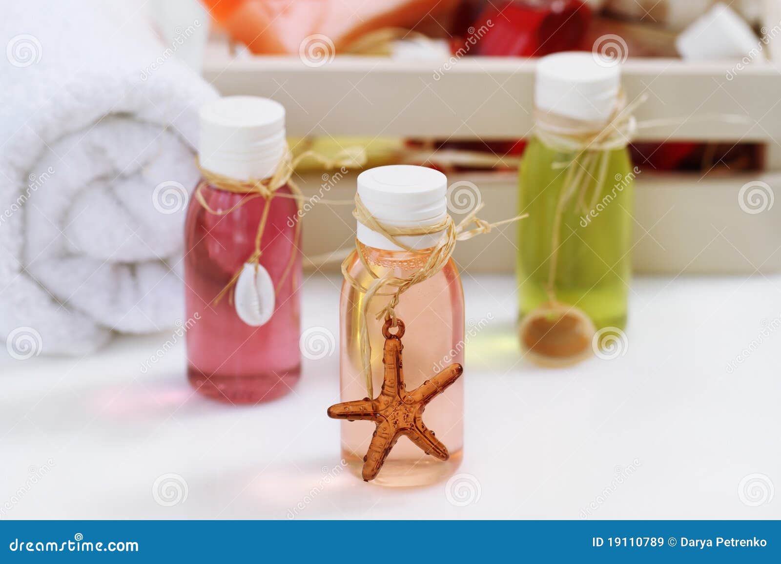 Spa Setting with Massage Oil Bottles Stock Image Image of towel, care